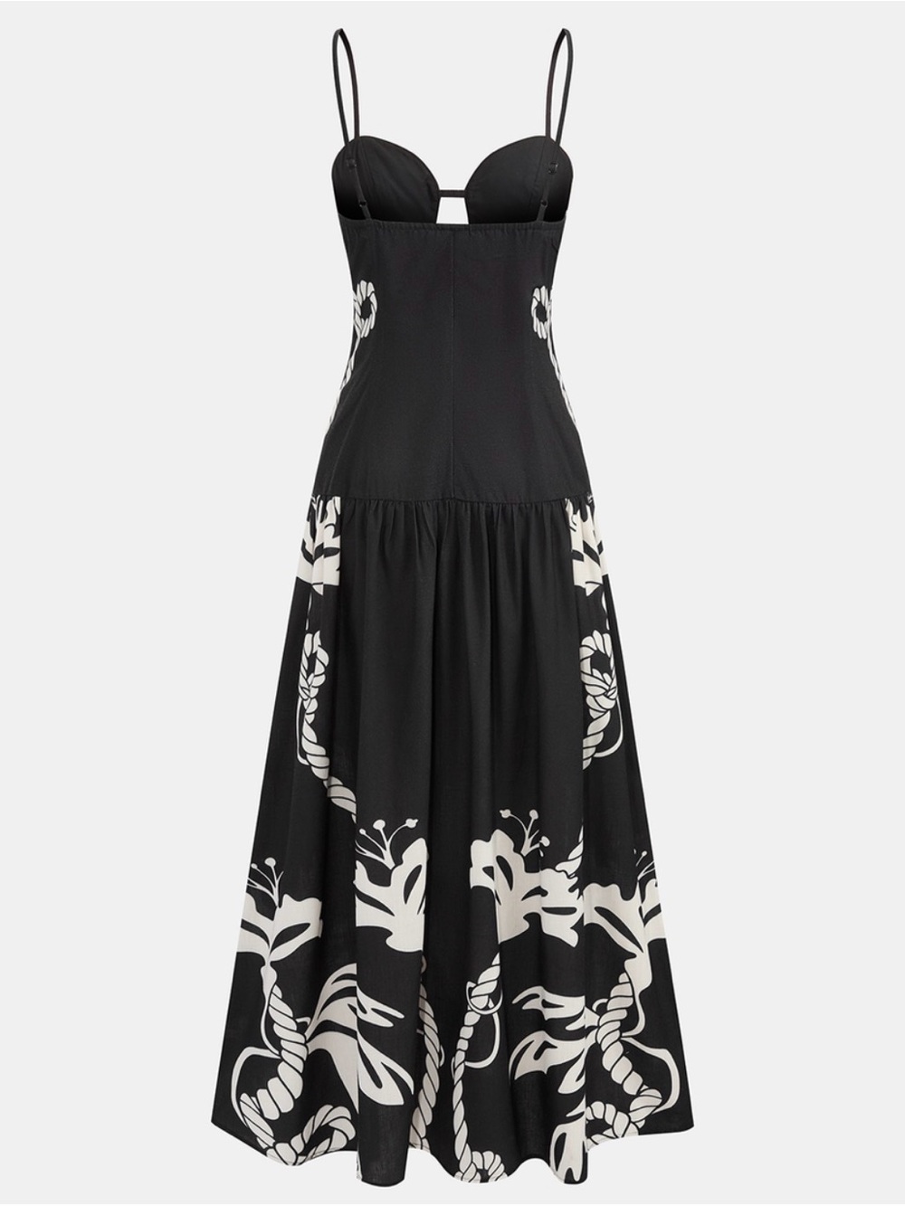 Commense Black and White Floral Maxi Dress with Spaghetti Straps - Picture 2 of 6